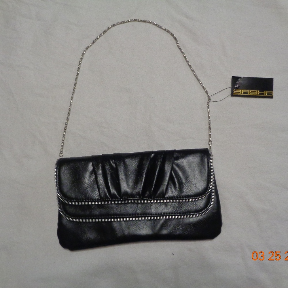 Black Clutch with Silver Chain Shoulder Strap